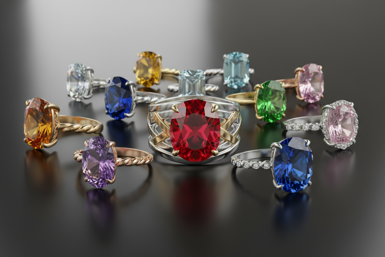 3d Birthstone Gemstone Ring Set